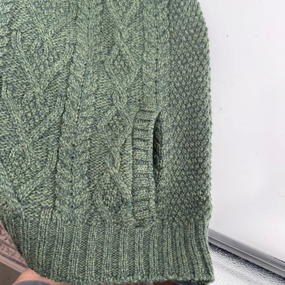 Inis Crafts Cable Knit Sweater XL Green Ireland Merino Wool Shawl Collar - Picture 5 of 8